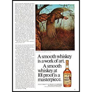 1981 Wild Turkey Kentucky Bourbon Vintage Print Ad Flying Field Feathers Art 80s